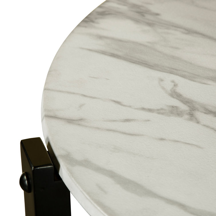 Ivy Bronx Round Coffee Table Faux White Marble And Black Wayfair Canada